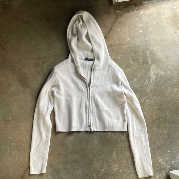 Brandy Melville Sweaters Brandy Melville Cropped Rib Zipper Hoodie Xs Or Kids Poshmark
